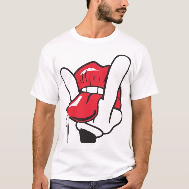 Cartoon Hand Tongue Licking Lips Swag Funny Cool C T-Shirt (Front)