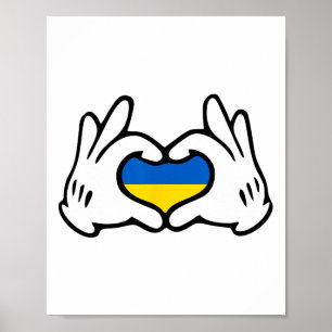 Cartoon Hands Forming Heart Ukraine Flag Poster
