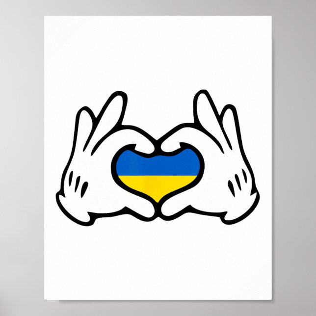 Cartoon Hands Forming Heart Ukraine Flag  Poster (Front)