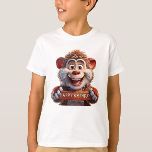 Cartoon Happy Birthday Cute Bear Illustration T-Shirt