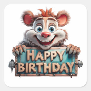 Cartoon Happy Birthday Illustration Square Sticker