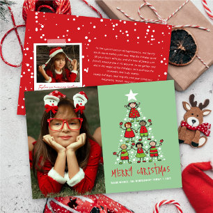 Cartoon Happy Kids Christmas Tree And Stars Photo  Holiday Card