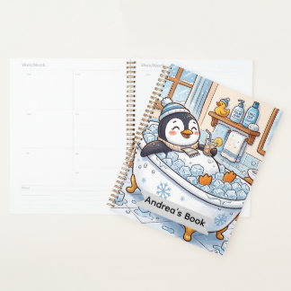 Cartoon Happy Penguin Taking a Bath | Personalise Planner