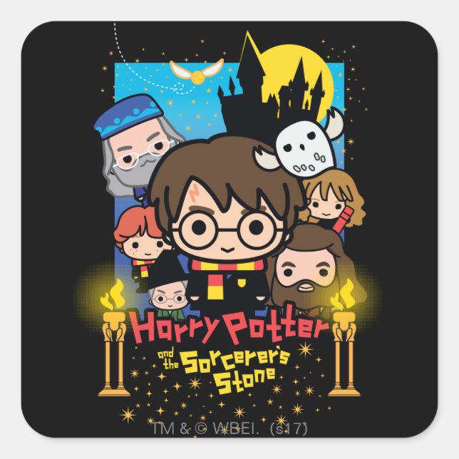 Cartoon Harry Potter and the Sorcerer's Stone Square Sticker (Front)