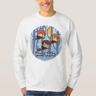 Cartoon Harry, Ron, & Hermione Flying In Woods T-Shirt