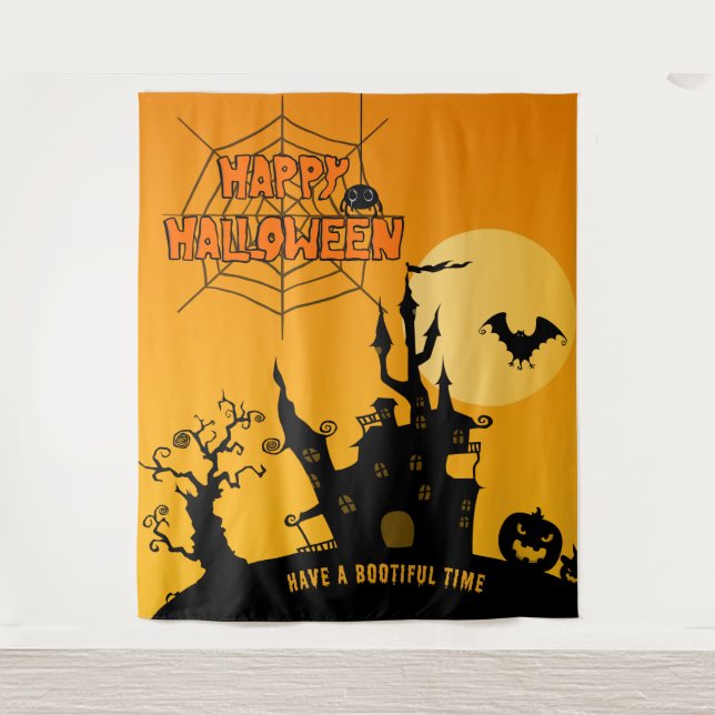Cartoon Haunted Mansion Halloween Party Backdrop Tapestry (Front)