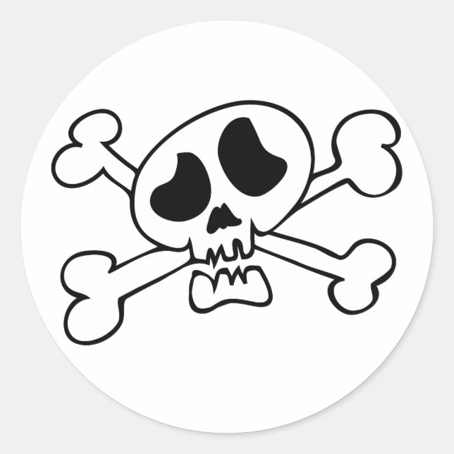 Cartoon head skull classic round sticker (Front)