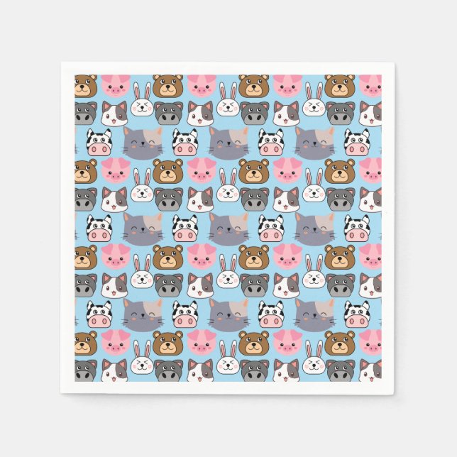 cartoon heads pattern.w Lblue BG Napkin (Front)