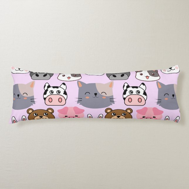 cartoon heads pattern.w Lpurple BG Body Cushion (Front)