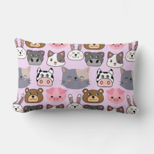 cartoon heads pattern.w Lpurple BG Lumbar Cushion