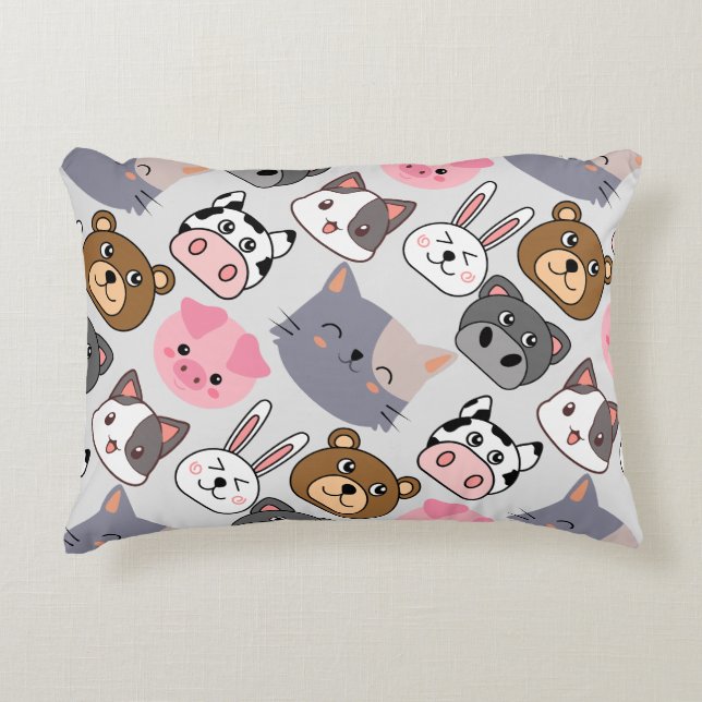 cartoon heads pattern.w offwhite BG Decorative Cushion (Front)