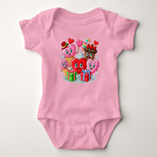 Cartoon Heart & Sweet friends valentine's day Baby Bodysuit