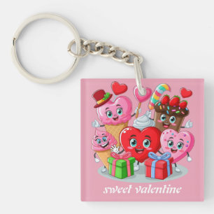 Cartoon Heart & Sweet friends valentine's day Key Ring