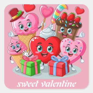 Cartoon Heart & Sweet friends valentine's day Square Sticker