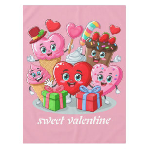 Cartoon Heart & Sweet friends valentine's day Tablecloth