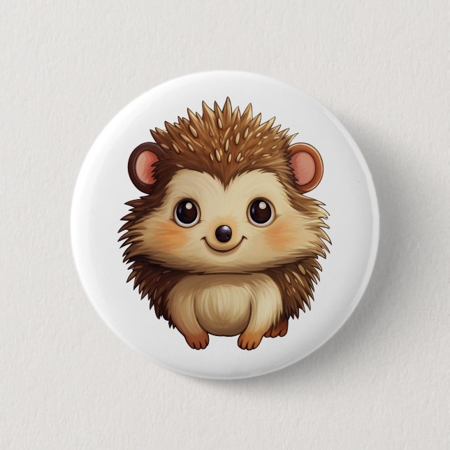 Cartoon hedgehog illustration 6 cm round badge (Front)