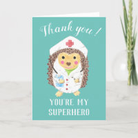 Cartoon hedgehog nurse thank you card