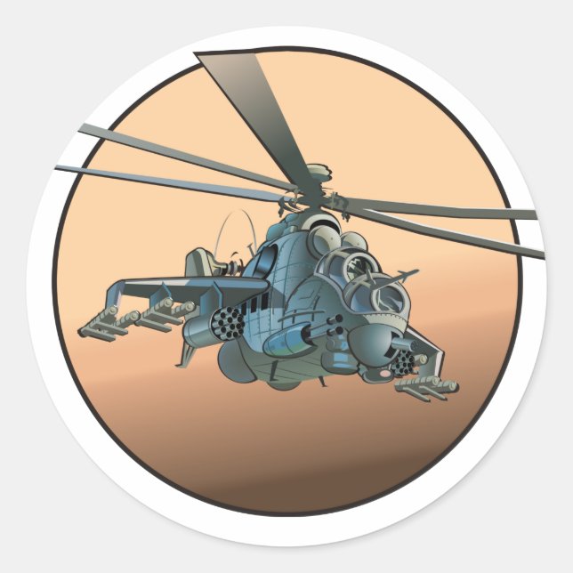 Cartoon helicopter classic round sticker (Front)