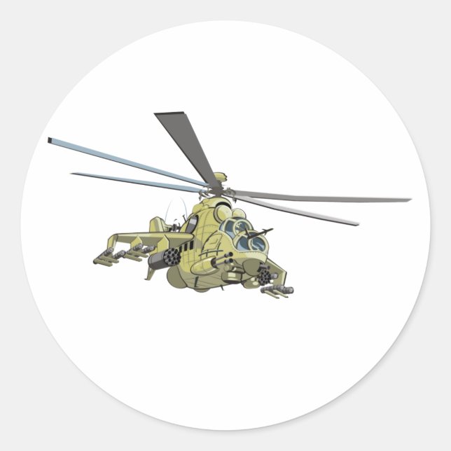 Cartoon Helicopter "Hind" Classic Round Sticker (Front)