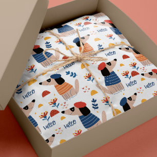 Cartoon Hello dog seamless pattern wrapping paper
