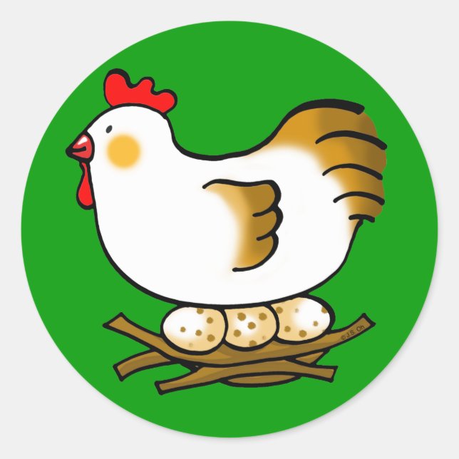 Cartoon Hen on Nest Farm Sticker   (Front)