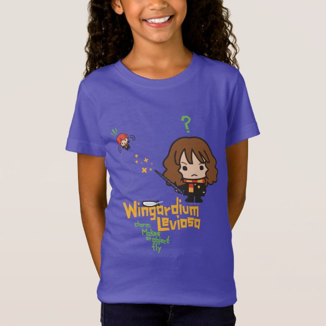 Cartoon Hermione and Ron Wingardium Leviosa Spell T-Shirt (Front)