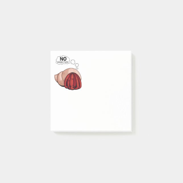 Cartoon Hermit Crab Hiding inside Shell with Text Post-it Notes (Front)