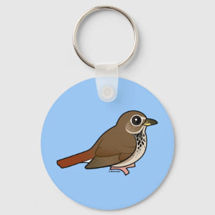 Cartoon Hermit Thrush Key Ring