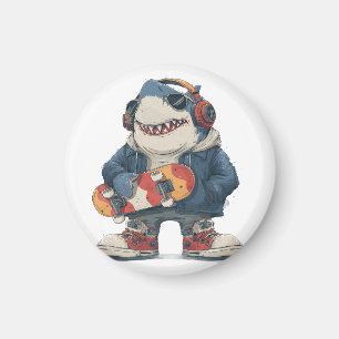Cartoon Hip Hop Shark Character with Skateboard Magnet