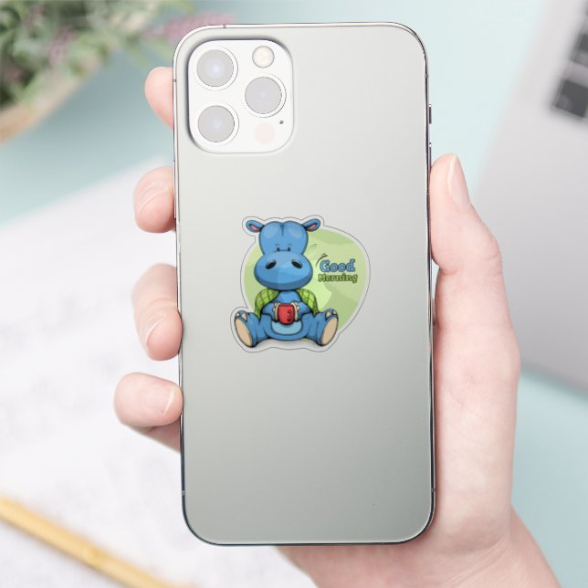 Cartoon Hippo | 2"x 2"- Glossy Transparent  (Phone)