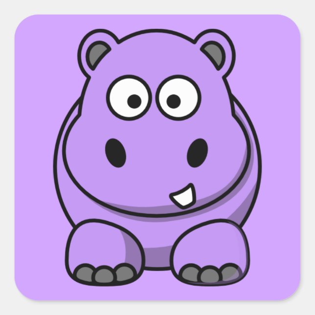 cartoon-hippo cute adorable friendly purple square sticker (Front)