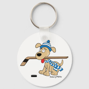 Cartoon Hockey Dog Key Ring