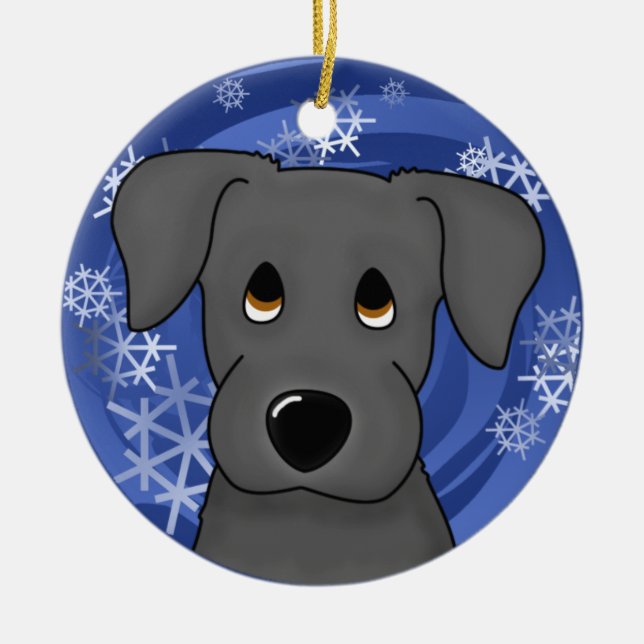 Cartoon Holiday Black Lab Ornament (Front)