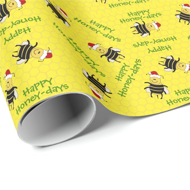Cartoon Honey Bee Christmas Gift Wrap Beekeeper (Roll Corner)