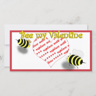 Cartoon Honey Bees "Bee My Valentine" Photo Frame Holiday Card