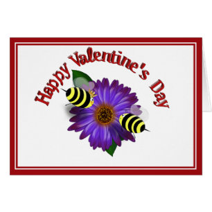 Cartoon Honey Bees Meeting on Purple Flower