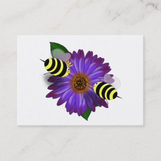 Cartoon Honey Bees Meeting on Purple Flower Business Card