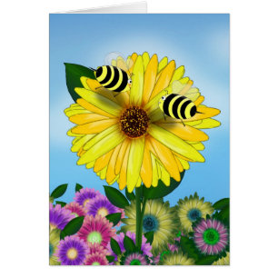 Cartoon Honey Bees Meeting on Yellow Flower