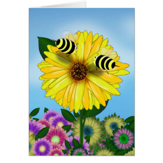 Cartoon Honey Bees Meeting on Yellow Flower
