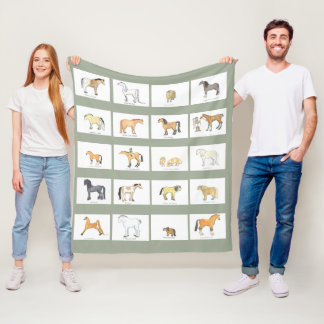 Cartoon Horse Breeds Fleece Blanket