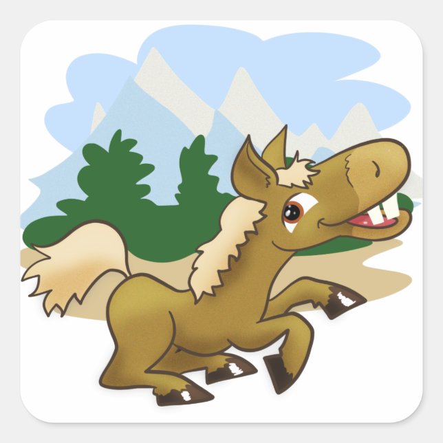 Cartoon Horse Square Sticker (Front)