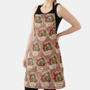 Cartoon Horse With Wreath Merry Christmas Sign Apron