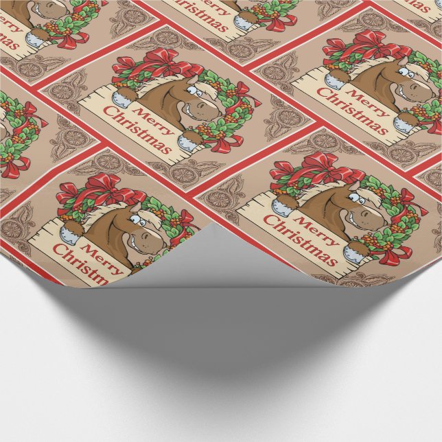 Cartoon Horse With Wreath  Merry Christmas Sign Wrapping Paper (Corner)