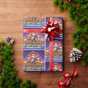 Cartoon Horses On The Farm Christmas Wrapping Paper