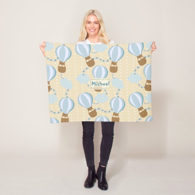 Cartoon Hot Air Balloons and Clouds Kids Pattern Fleece Blanket (In Situ)