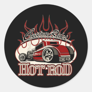 Cartoon hot rod classic round sticker