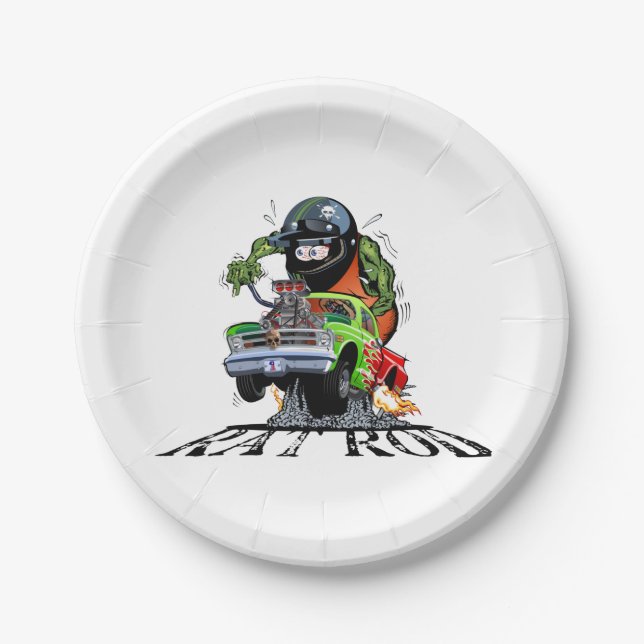 Cartoon hot rod paper plate (Front)