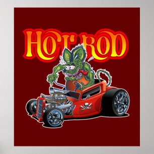 Cartoon hot rod poster