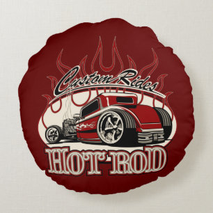 Cartoon hot rod round cushion