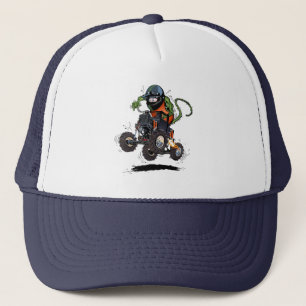 Cartoon hot rod trucker hat
